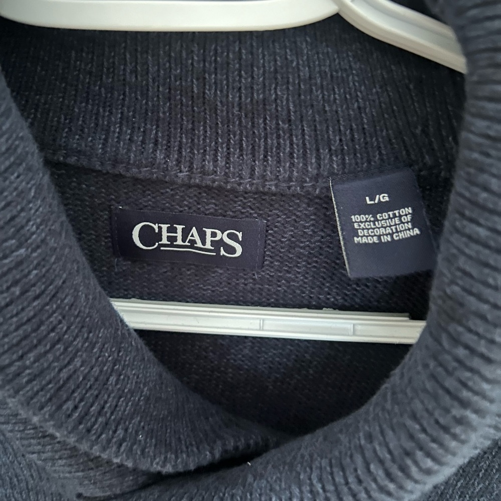 Chaps Navy‎ Blue 100% size large Sweater With Brown Elbow Pads - Picture 4 of 6